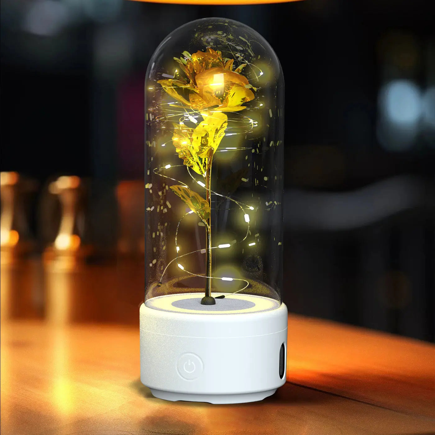 Creative 2 In 1 Rose Flowers LED Light And Bluetooth-compatible Speaker Valentine's Day Gift Rose Luminous Night Light Ornament In Glass Cover tableandwalllamps