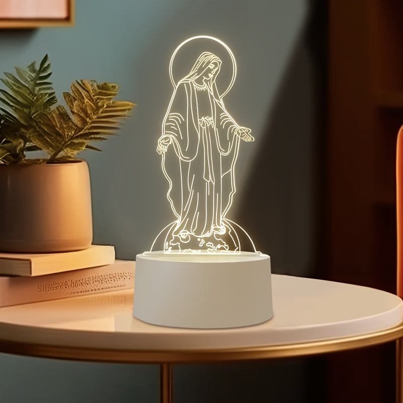 1pc Religious Figure 3D LED Night Light - Acrylic Frame, Warm Yellow Illumination, USB Rechargeable, Switch Control - Artistic Desktop Decor - Perfect Gift for Holidays, Religious Celebrations, Home Decor tableandwalllamps